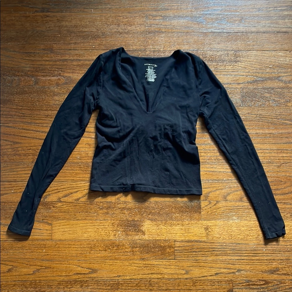 Intimately Free People Black Long-Sleeve V-Neck Crop Top
